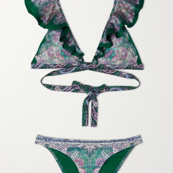 ZIMMERMANN Anneke Wrap Ruffle Paisley Print Teal Bikini Set Revolve - Picture 6 of 6